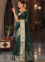 Soft Organza Bottle Green Traditional Wear Weaving Saree